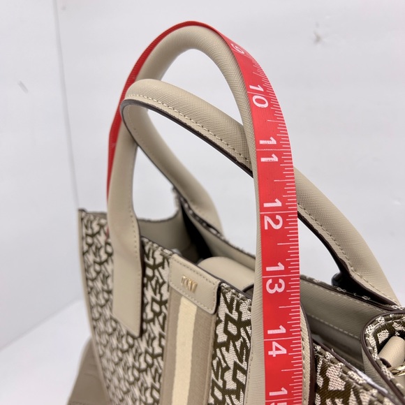 DKNY “CARLITA MD TOTE” BAG, BEIGE WITH BROWN LOGO ALL OVER WITH SHOULDER STRAP - Picture 16 of 16